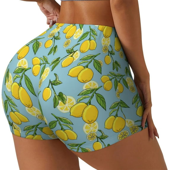 Logiee Lemon (3) Print Women's Biker Shorts,Workout Gym Shorts,Scrunch Shorts,Tummy Control Hidden Scrunch Running Yoga Shorts-Medium