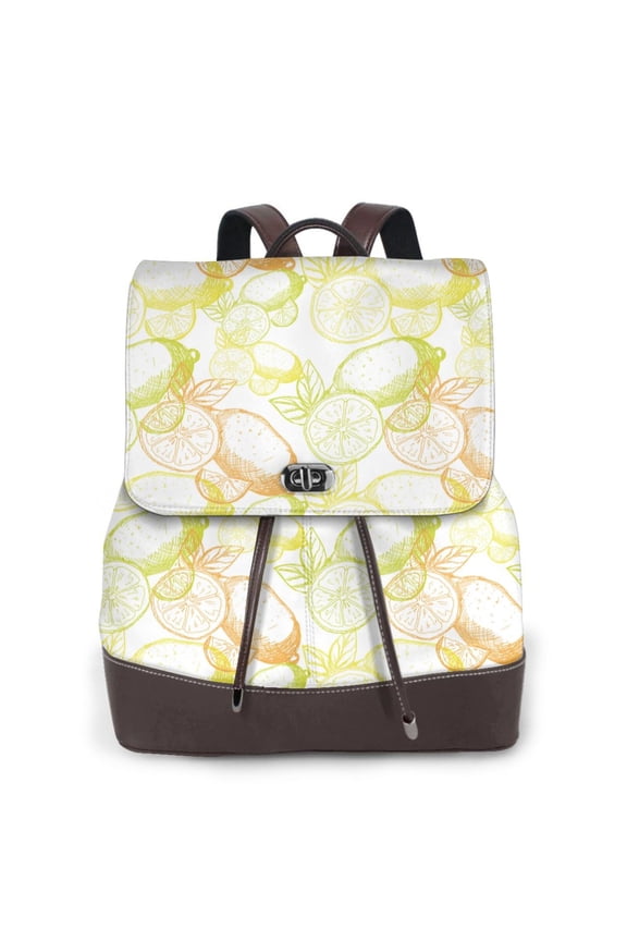 Fuzoiu Lemon Potatoes Print Women's Leather Backpack,Backpack in Leather with Adjustable Strap,College Bookbag for School,Work Business Backpack