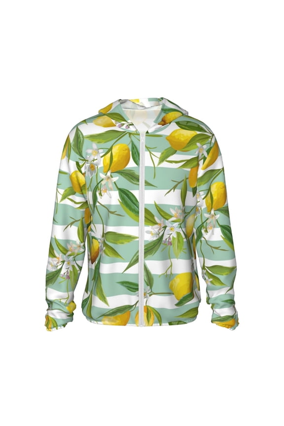 Lemon Print Men's Women Light Jacket Full Zip Sun Protection Hoodie Long Sleeve Sun Shirts for Men Hiking Fishing Zip Pockets-Medium