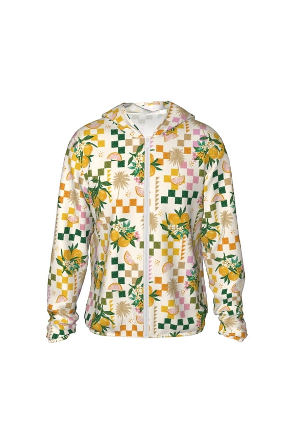 Lemon Print Men's Women Light Jacket Full Zip Sun Protection Hoodie Long Sleeve Sun Shirts for Men Hiking Fishing Zip Pockets-Small