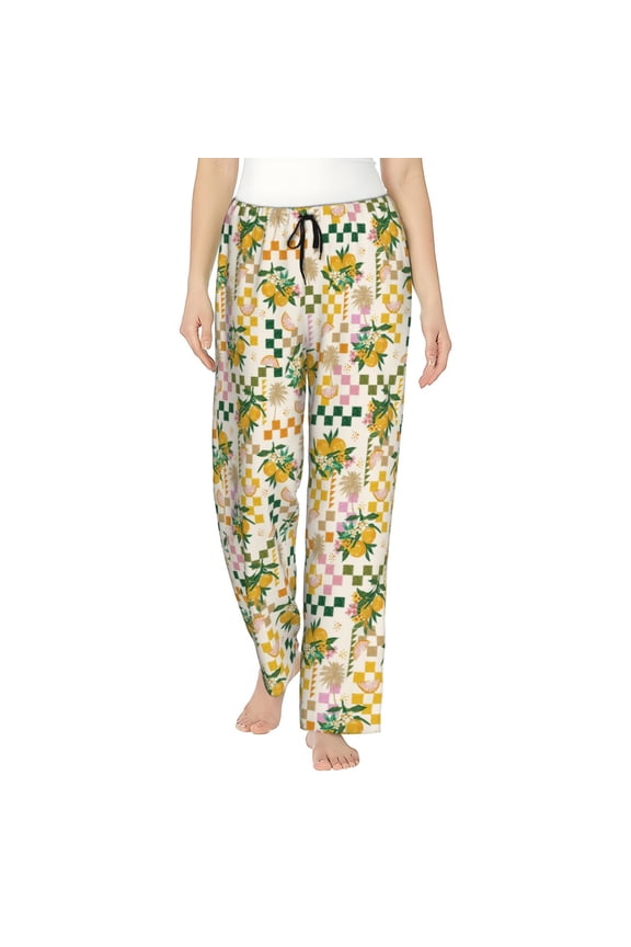 Lemon Print Women Pajama Pants,Comfy Pj Bottom with Pockets & Drawstring,Stretch Casual Sleepwear-Large