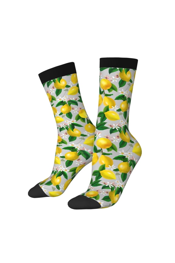Lemon Seamless Pattern Oil Painting Effect Print Adult Socks for Men & Women,Calf Socks, Ankle Socks,Boots Socks,Breathable Casual Sock,Unisex Crew Socks