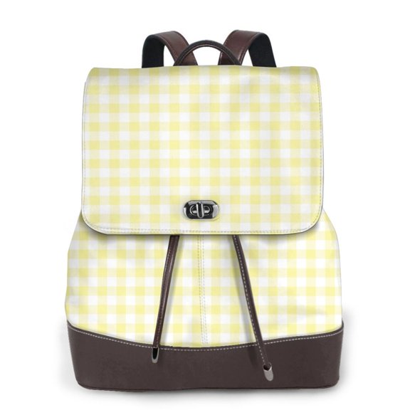 Logiee Lemon Yellow Checkboard Print Backpack Purse for Women,Fashion Leather Backpack Purse,Women's Leather Backpack for Work College Travel