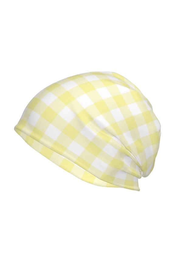 Lemon Yellow Checkboard Print Unisex Knit Beanie for Men Women Winter Hat,Beanies Skull Caps