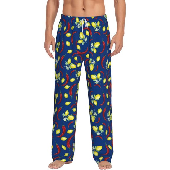Logiee Lemons And Chili Print Pajama Pants for Men,Men’s Pajama Bottoms,Mens PJ Pants with Pockets & Button Fly-Medium