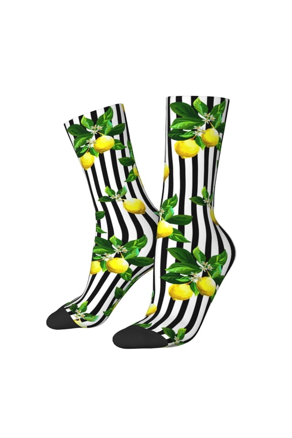 Lemons on Striped Print Adult Socks for Men & Women,Calf Socks, Ankle Socks,Boots Socks,Breathable Casual Sock,Unisex Crew Socks