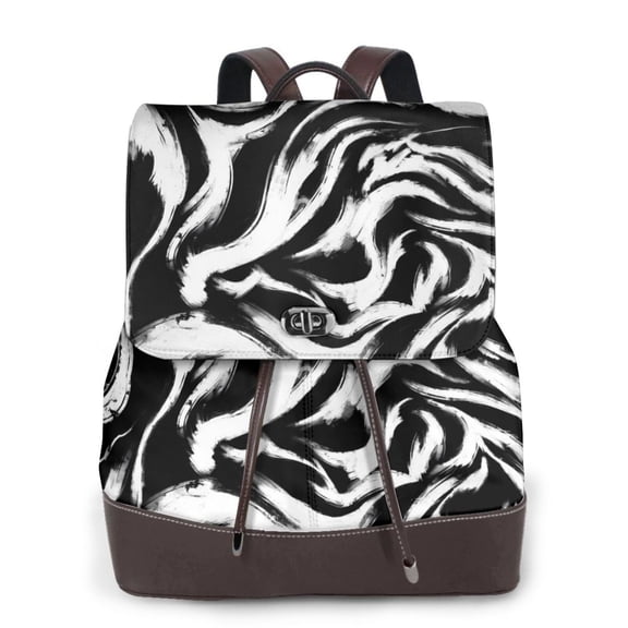 Gaeub Leopard And Zebra 2 Print Women's Leather Backpack,Travel Laptop Backpack,Fashion Ladies Leather Backpack Bag for Travel,Leather Drawstring Daypack for Me