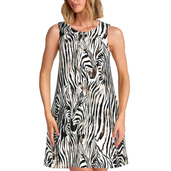 Logiee Leopard And Zebra Print Summer Dresses for Women,Beach Sleeveless Flowy Pocket Tshirt Tank Sundresses,Women's Sleeveless Dress