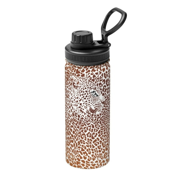 Logiee Leopard Brown Print Water Bottle,18oz Sports Insulated Kettle for Cycling Gym Basketball Outdoor, Suitable as a Present