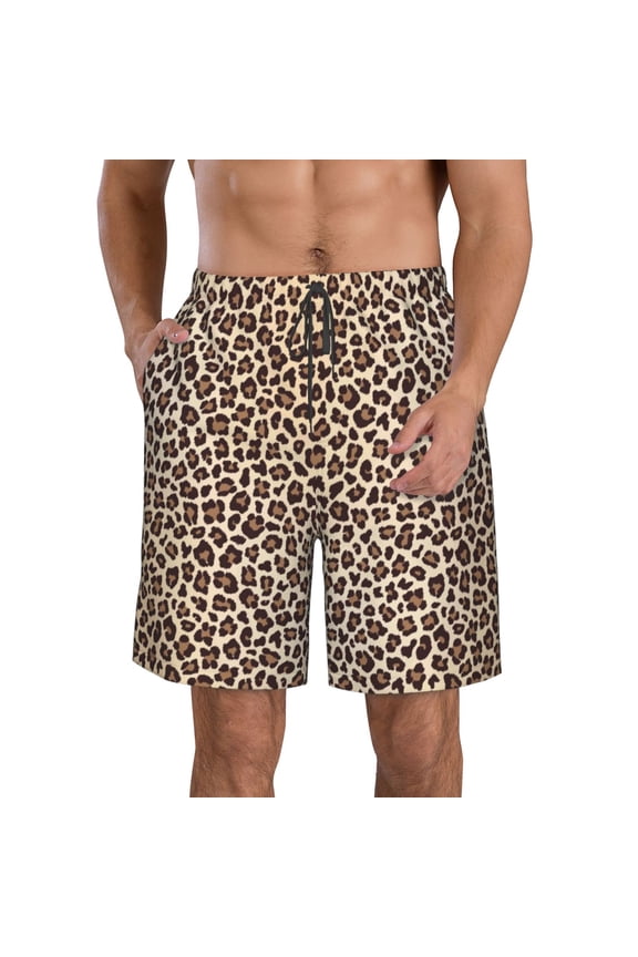 Leopard Print-2 Print Mens Swim Trunks Quick Dry Board Shorts,Breathable Hawaii Beach Shorts Swimwear Bathing Suits-Large