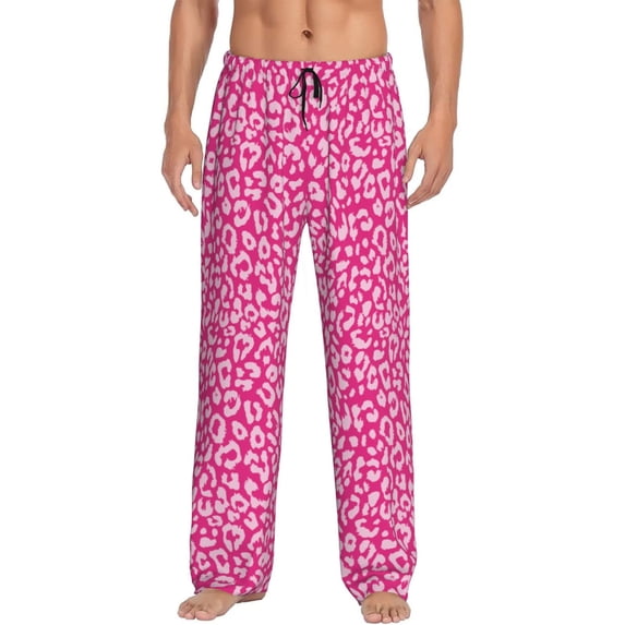 Logiee Leopard Print Pajama Pants for Men,Men’s Pajama Bottoms,Mens PJ Pants with Pockets & Button Fly-Large