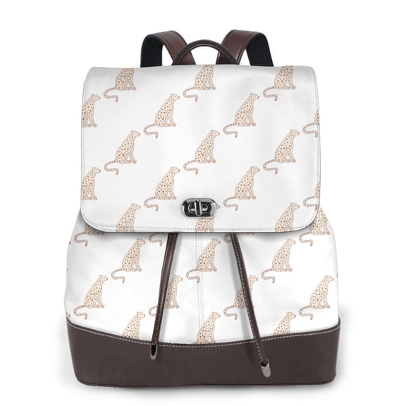 Gaeub Leopard Print Print Women's Leather Backpack,Travel Laptop Backpack,Fashion Ladies Leather Backpack Bag for Travel,Leather Drawstring Daypack for Me