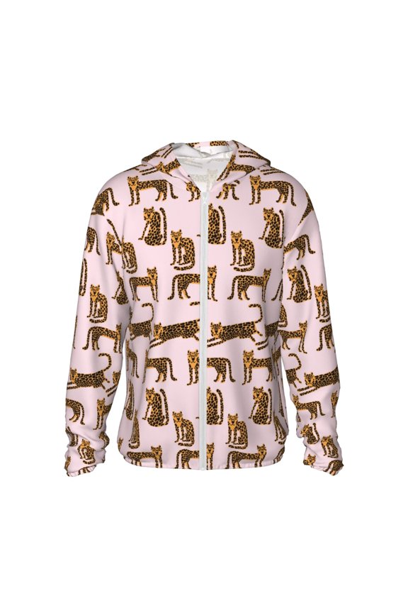 Leopard Print Print Men's Women Light Jacket Full Zip Sun Protection Hoodie Long Sleeve Sun Shirts for Men Hiking Fishing Zip Pockets-3X-Large
