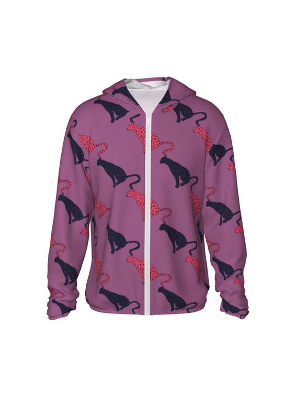 Leopard Print Print Men's Women Light Jacket Full Zip Sun Protection Hoodie Long Sleeve Sun Shirts for Men Hiking Fishing Zip Pockets-Large