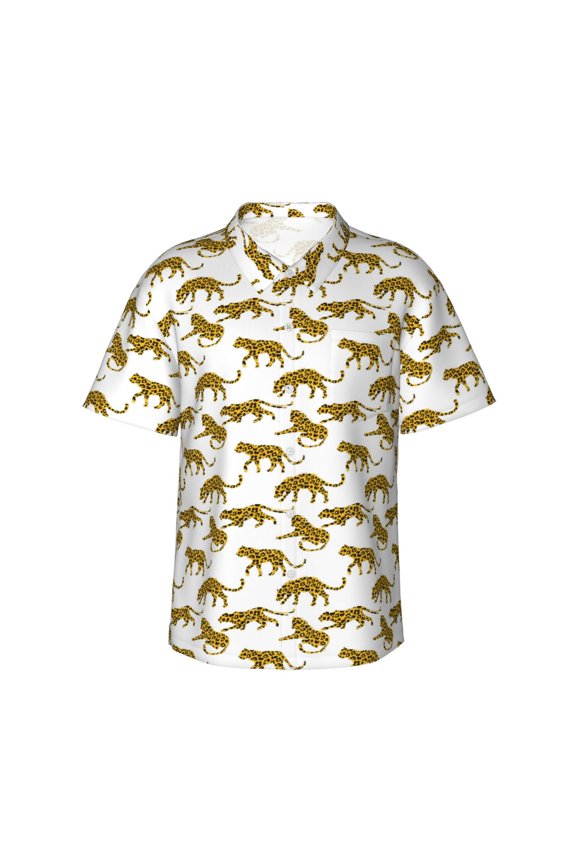 Leopard Print Print Mens Hawaiian Shirts,Loose-Fit Short Sleeve Button Down Tropical Aloha Beach Shirt,Summer Vacation Wedding Tops,Small