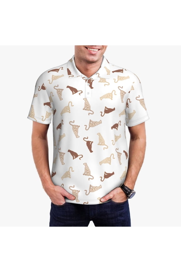 Leopard Print Print Mens Polo Shirts,Mens Golf Polo Shirts,Short Sleeve Casual Polo Shirts for Men,Summer Fashion Beach Shirts-Medium