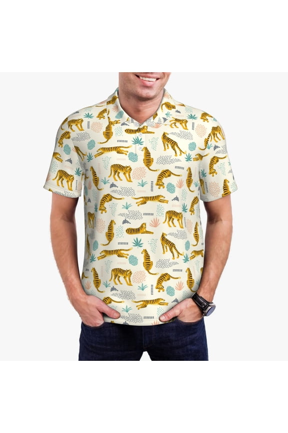 Leopard Print Print Mens Polo Shirts,Mens Golf Polo Shirts,Short Sleeve Casual Polo Shirts for Men,Summer Fashion Beach Shirts-Small