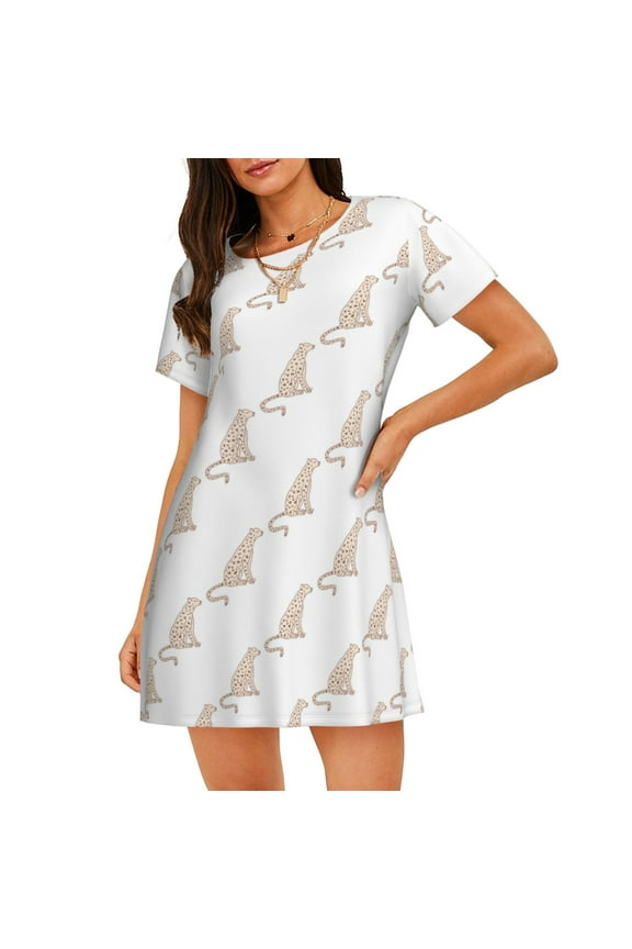 Leopard Print Print Nightgowns for Women,Soft Short-Sleeved Lightweight Sleepwear, Loose Sleepshirts