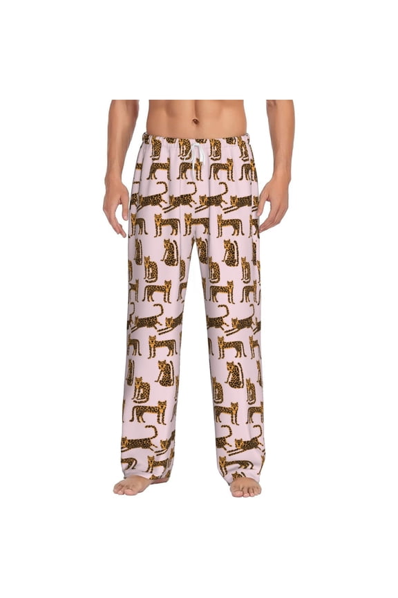 Leopard Print Print Pajama Pants for Men,Men’s Pajama Bottoms,Mens PJ Pants with Pockets & Button Fly-3X-Large