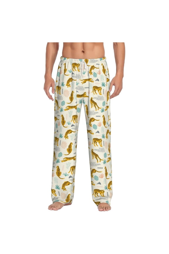 Leopard Print Print Pajama Pants for Men,Men’s Pajama Bottoms,Mens PJ Pants with Pockets & Button Fly-3X-Large