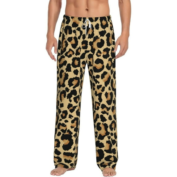 Logiee Leopard Print Print Pajama Pants for Men,Men’s Pajama Bottoms,Mens PJ Pants with Pockets & Button Fly-Large