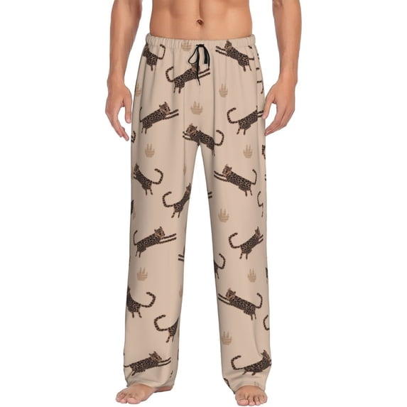 Logiee Leopard Print Print Pajama Pants for Men,Men’s Pajama Bottoms,Mens PJ Pants with Pockets & Button Fly-Small