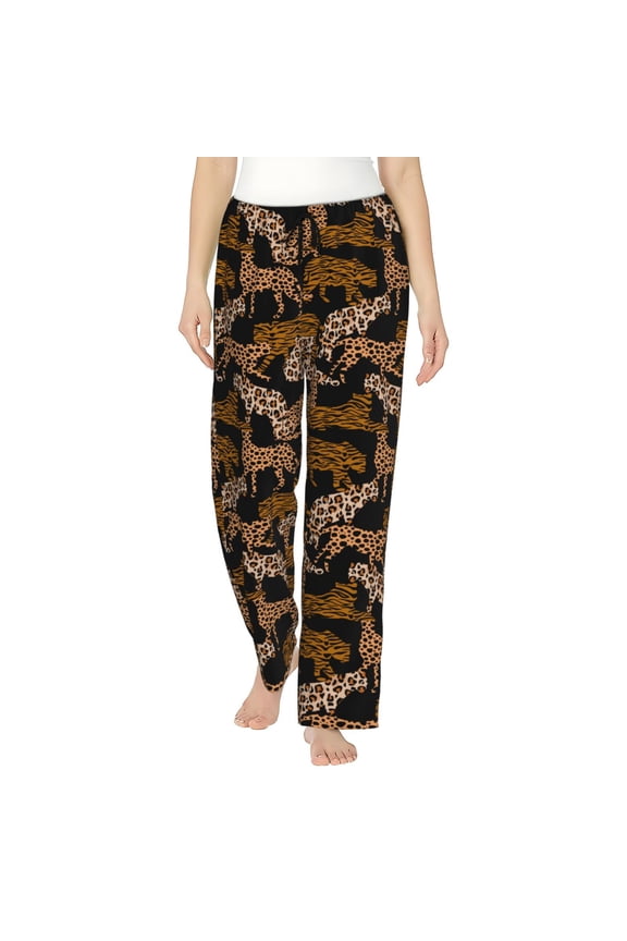Leopard Print Print Women Pajama Pants,Comfy Pj Bottom with Pockets & Drawstring,Stretch Casual Sleepwear-Large