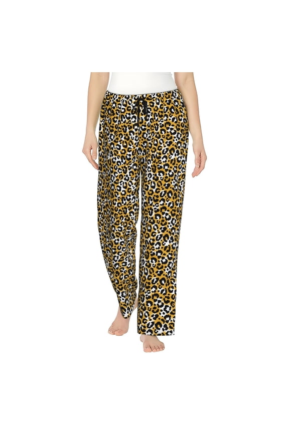 Leopard Print Women Pajama Pants,Comfy Pj Bottom with Pockets & Drawstring,Stretch Casual Sleepwear-Large