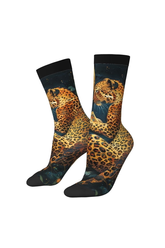 Leopard Reading Tarot Cards Print Adult Socks for Men & Women,Calf Socks, Ankle Socks,Boots Socks,Breathable Casual Sock,Unisex Crew Socks