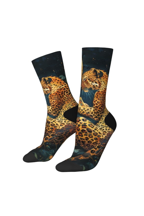 Leopard Reading Tarot Cards Print Adult Socks for Men & Women,Calf Socks, Ankle Socks,Boots Socks,Breathable Casual Sock,Unisex Crew Socks