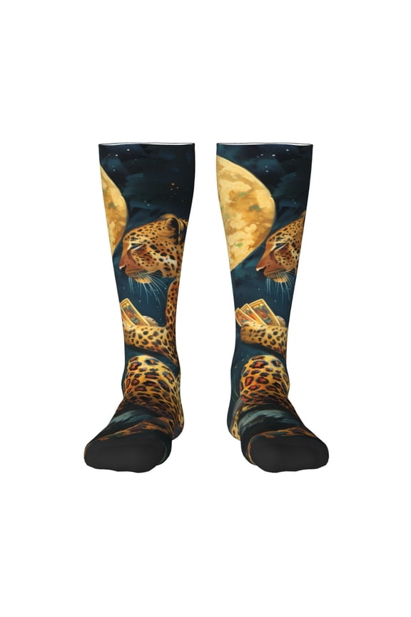 Leopard Reading Tarot Cards Print Gift Stocking Stuffers,Adult Stockings,Novelty Socks,Funny Socks Birthday Running Walking Sleeping