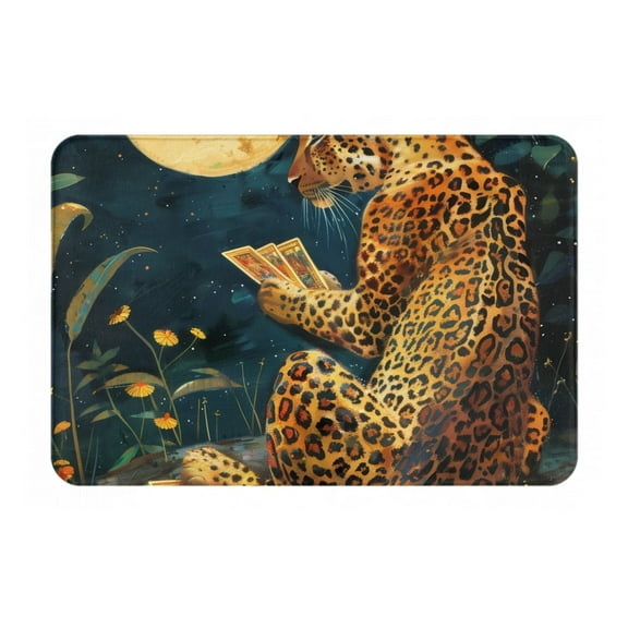 Logiee Leopard Reading Tarot Cards Print Welcome Mats for Entryway,Door Mat for Front Door,Entry Mat,Doormat for Garden, Garage, Patio, Home, Porch Decor