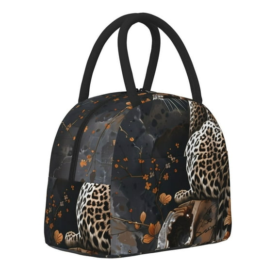 Logiee Leopard On Tree Branch Print Lunch Bag for Women & Men,Adult Insulated Lunch Box,Food Lunch Containers,Reusable High Capacity Lunch Tote Bags for Work, Travel, Outdoor