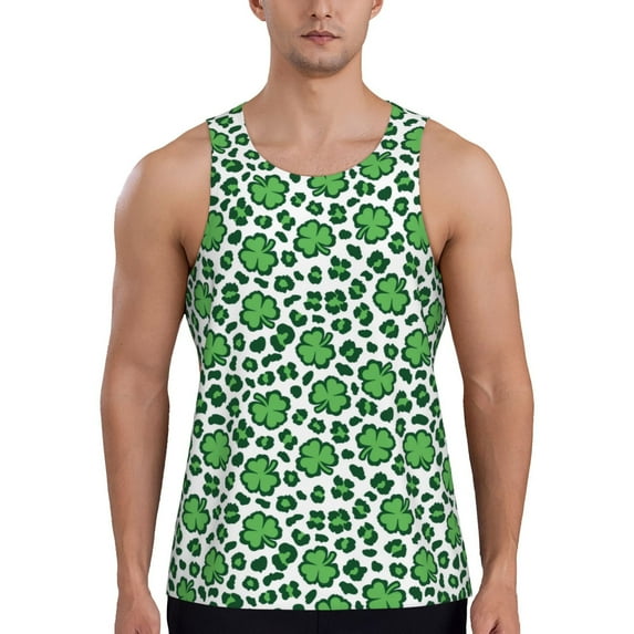Logiee Leopard print St. Patrick's Day Print Men's Workout Tank Top,Quick Dry Workout Tank Top,Gym Muscle Tee,Fitness Bodybuilding Sleeveless T Shirt-XX-Large