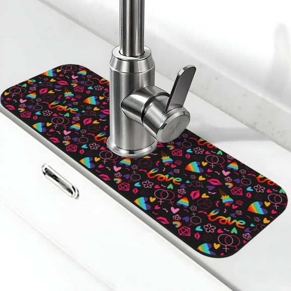 Logiee Lgbt Rainbow For Pride Print Kitchen Sink Splash Guard Faucet Mat for Splash Guard Behind Faucet Drip Catcher for Kitchen,Bathroom,Sink Mat,Dish Drying Mat,Bathroom-15" X 5.5"