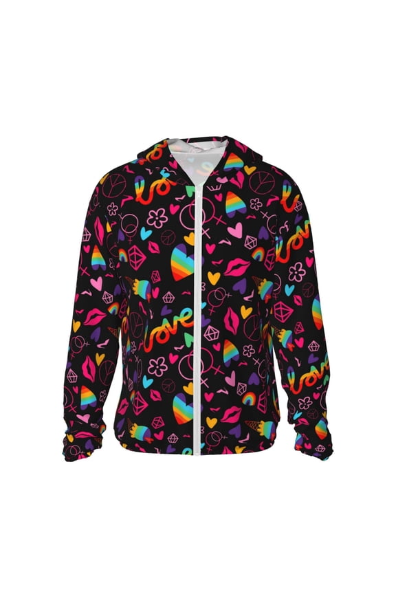 Lgbt Rainbow For Pride Print Men's Women Light Jacket Full Zip Sun Protection Hoodie Long Sleeve Sun Shirts for Men Hiking Fishing Zip Pockets-Medium