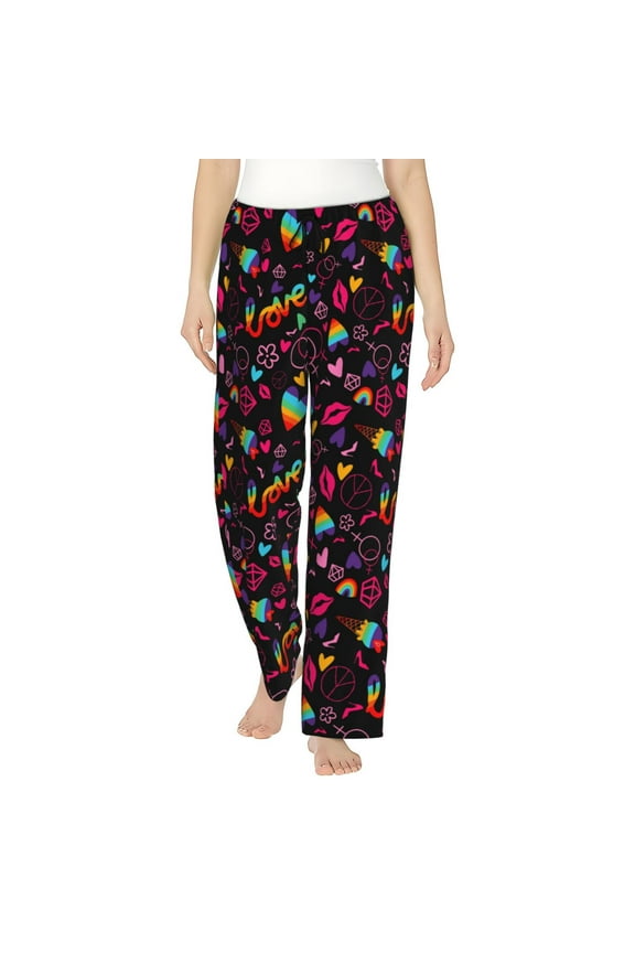 Lgbt Rainbow For Pride Print Women Pajama Pants,Comfy Pj Bottom with Pockets & Drawstring,Stretch Casual Sleepwear-Large
