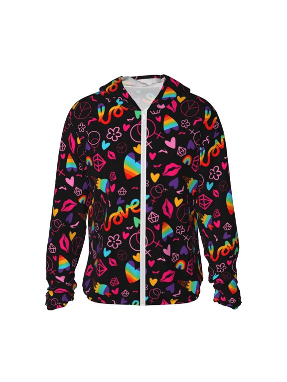 Lgbt Rainbow For Pride Print Men's Women Light Jacket Full Zip Sun Protection Hoodie Long Sleeve Sun Shirts for Men Hiking Fishing Zip Pockets-XX-Large
