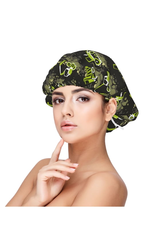 Light Green Excavator Print Silk Bonnet Satin Bonnet for Sleeping Women and Men,Double Layer Hair Bonnet for Curly Braids Hair