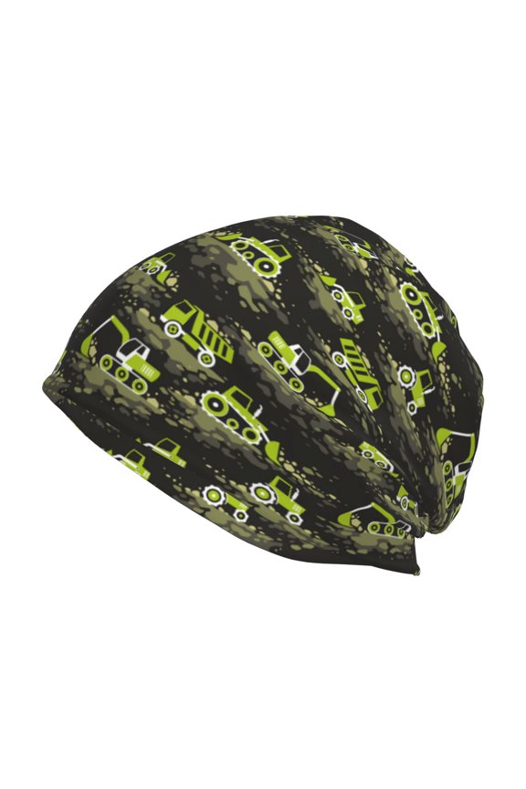 Light Green Excavator Print Unisex Knit Beanie for Men Women Winter Hat,Beanies Skull Caps