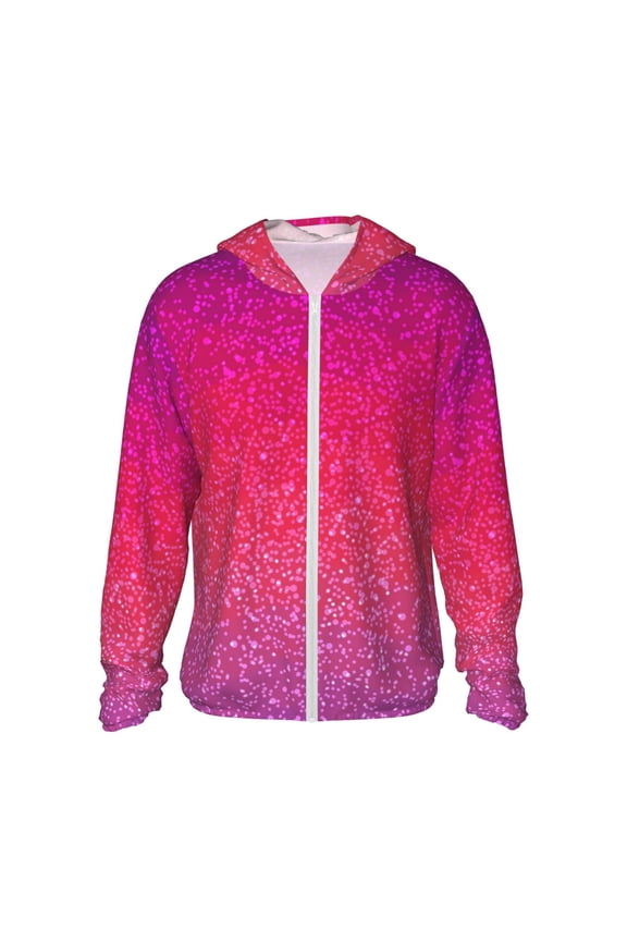 Light Purple Glitter Print Men's Women Light Jacket Full Zip Sun Protection Hoodie Long Sleeve Sun Shirts for Men Hiking Fishing Zip Pockets-Large