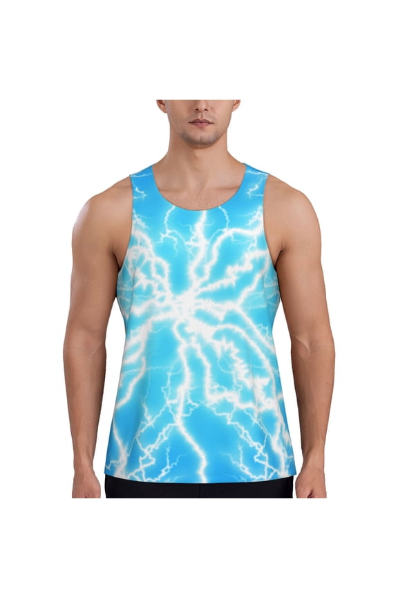 Light blue flash Print Men's Workout Tank Top,Quick Dry Workout Tank Top,Gym Muscle Tee,Fitness Bodybuilding Sleeveless T Shirt-Large