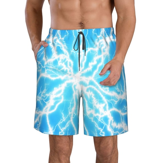 Logiee Light blue flash Print Mens Swim Trunks Quick Dry Board Shorts,Breathable Hawaii Beach Shorts Swimwear Bathing Suits-XX-Large