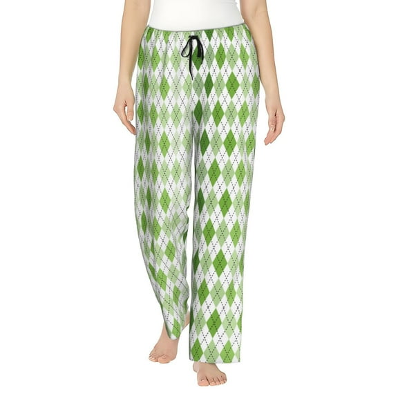 Logiee Light green argyle Print Women Pajama Pants,Comfy Pj Bottom with Pockets & Drawstring,Stretch Casual Sleepwear-Large