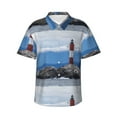 thumbnail image 1 of Logiee Lighthouse On The Waters Print Mens Hawaiian Shirts,Loose-Fit Short Sleeve Button Down Tropical Aloha Beach Shirt,Summer Vacation Wedding Tops,Small, 1 of 7