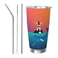 thumbnail image 1 of Logiee Lighthouse and Whale Print 20OZ Car Cup with Lid, Stainless Steel Vacuum Insulated Double Wall Travel Tumbler, Durable Insulated Coffee Mug,Thermal Cup with Straw-Straw Three-piece Set, 1 of 8
