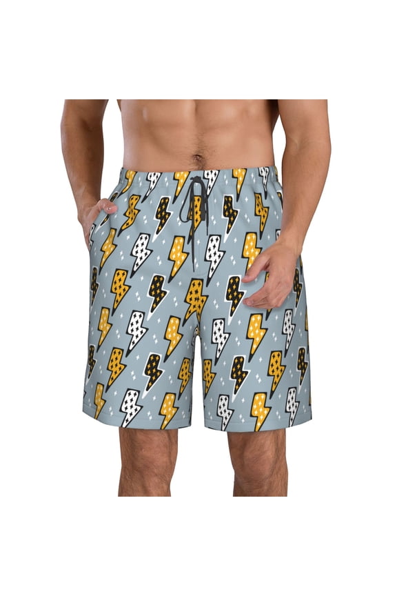 Lightning Bolts Print Mens Swim Trunks Quick Dry Board Shorts,Breathable Hawaii Beach Shorts Swimwear Bathing Suits-Medium
