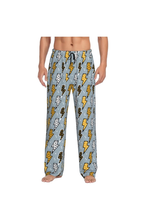 Lightning Bolts Print Pajama Pants for Men,Men’s Pajama Bottoms,Mens PJ Pants with Pockets & Button Fly-XX-Large
