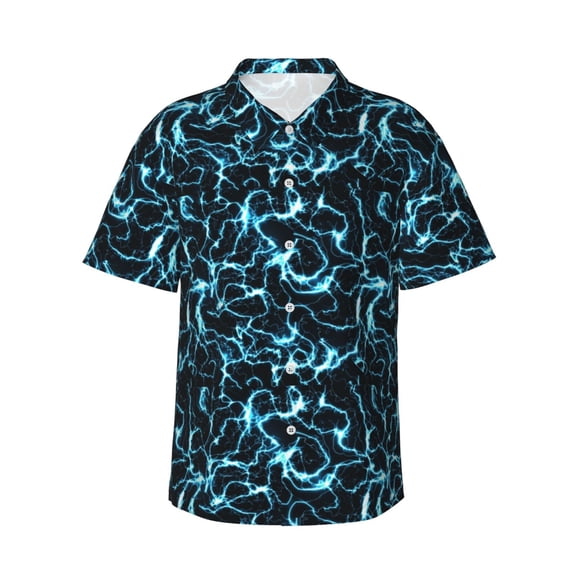 Logiee Lightning Print Mens Hawaiian Shirts,Loose-Fit Short Sleeve Button Down Tropical Aloha Beach Shirt,Summer Vacation Wedding Tops,3X-Large