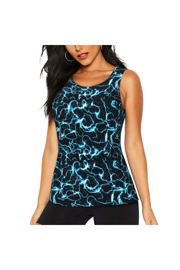 Lightning Print Women's Workout Tank Top, Dry Fit Summer Tank Top,Gym Yoga Workout Sports Tee,Sleeveless Athletic Shirts-Large